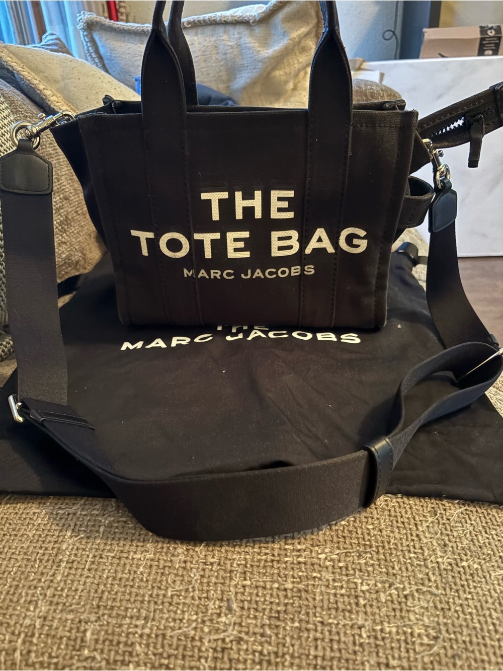 Marc Jacobs Black 'The Tote Bag' Small Canvas Tote with Strap